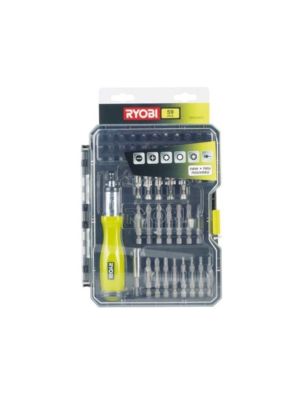 Estuche de 59 Puntas para Atornillar Ryobi RAK59SD / Incluye Destornillador