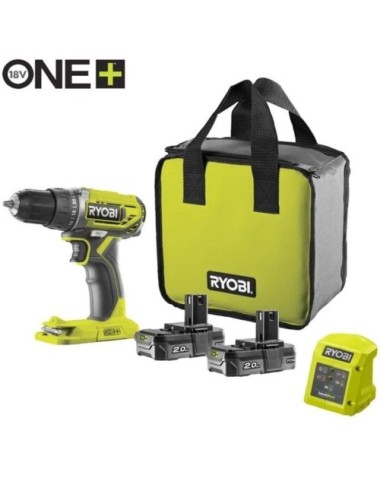 Taladro-Atornillador Sin Cable Ryobi ONE+ R18DD2-220S/ 2 baterías 18V 2,0 Ah/ Cargador 1,5 A/ Bolsa de Transporte