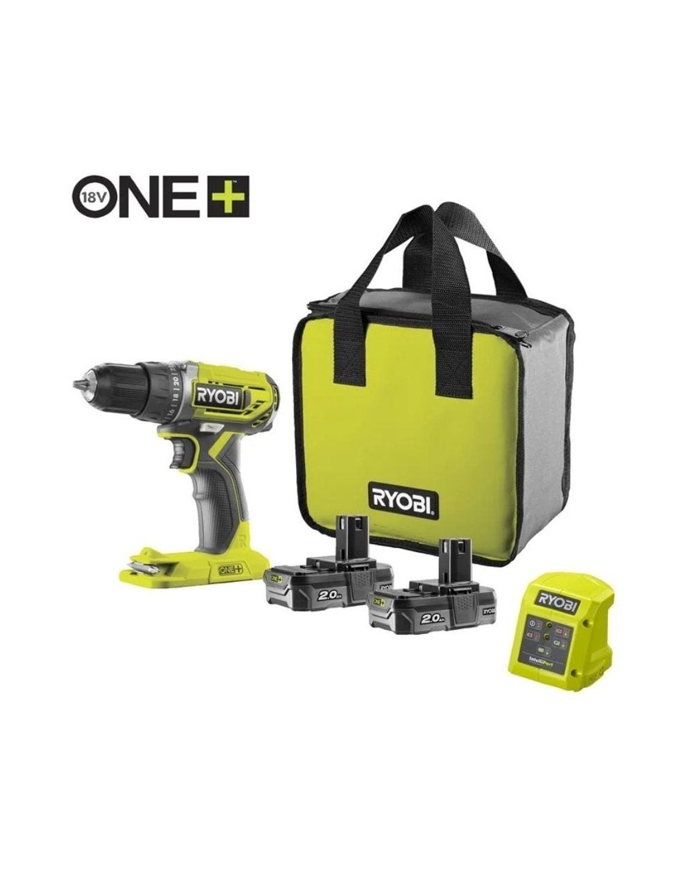 Taladro-Atornillador Sin Cable Ryobi ONE+ R18DD2-220S/ 2 baterías 18V 2,0 Ah/ Cargador 1,5 A/ Bolsa de Transporte