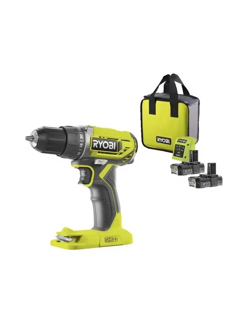 Taladro-Atornillador Sin Cable Ryobi ONE+ R18DD2-220S/ 2 baterías 18V 2,0 Ah/ Cargador 1,5 A/ Bolsa de Transporte