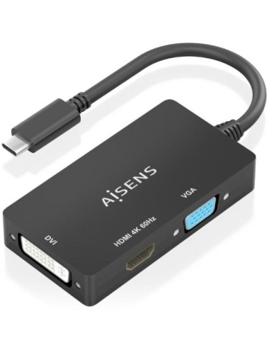 Conversor HDMI Aisens A109-0954/ USB Tipo-C Macho - DVI/HDMI/VGA Hembra/ 15cm/ Negro