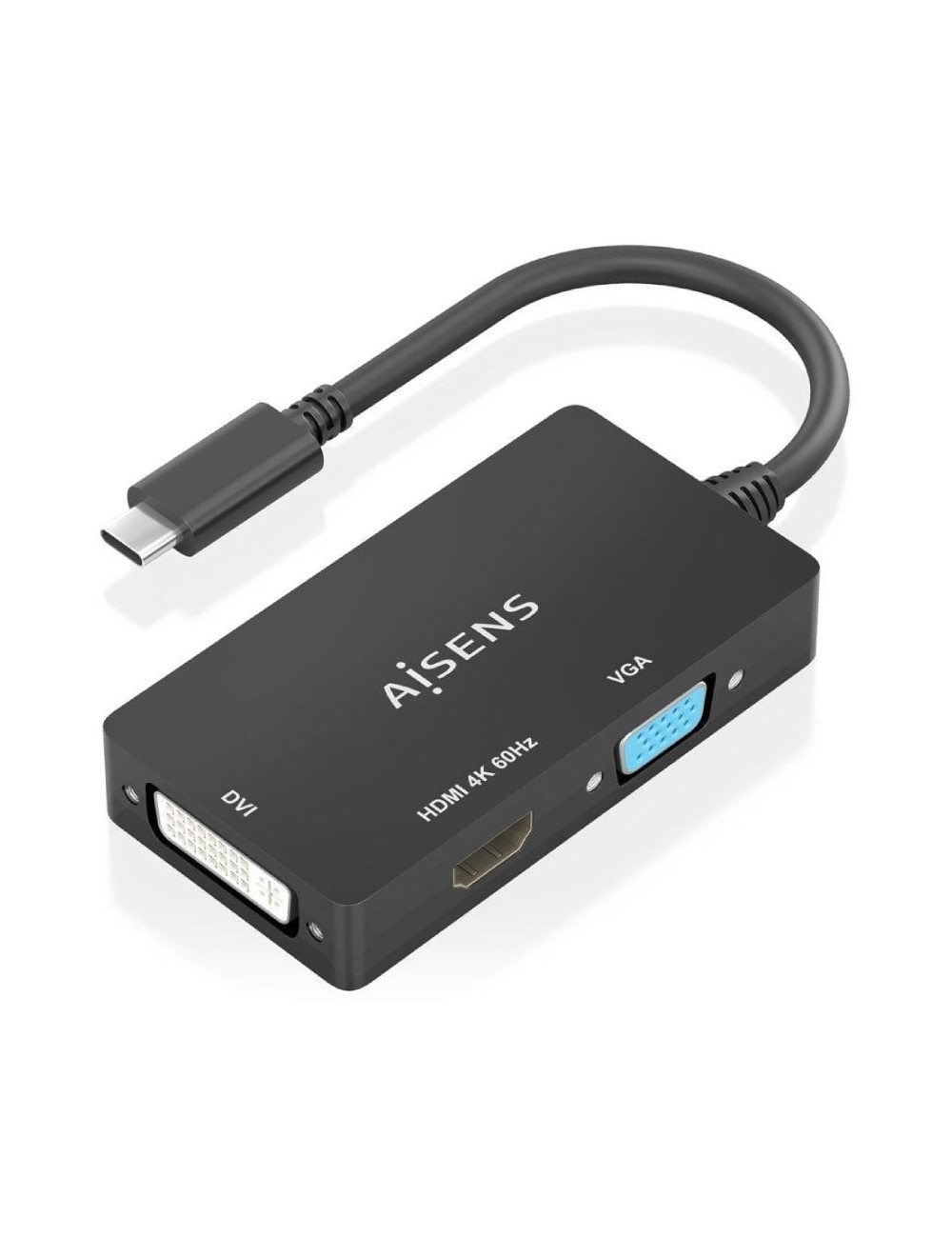 Conversor HDMI Aisens A109-0954/ USB Tipo-C Macho - DVI/HDMI/VGA Hembra/ 15cm/ Negro