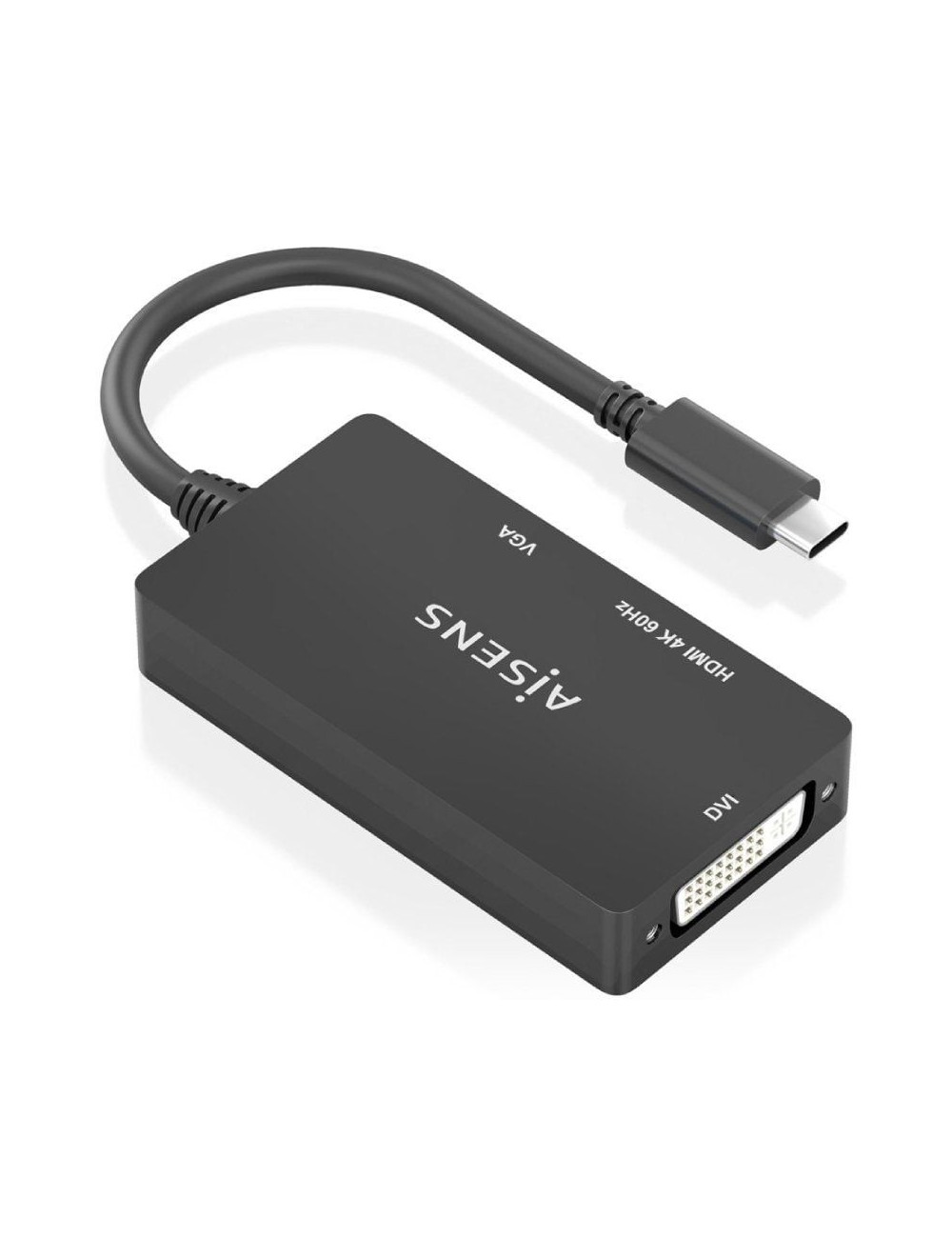 Conversor HDMI Aisens A109-0954/ USB Tipo-C Macho - DVI/HDMI/VGA Hembra/ 15cm/ Negro