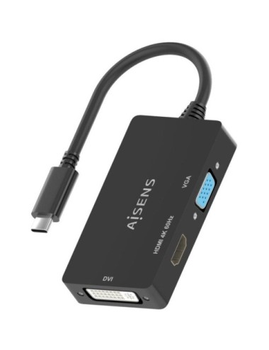 Conversor HDMI Aisens A109-0954/ USB Tipo-C Macho - DVI/HDMI/VGA Hembra/ 15cm/ Negro