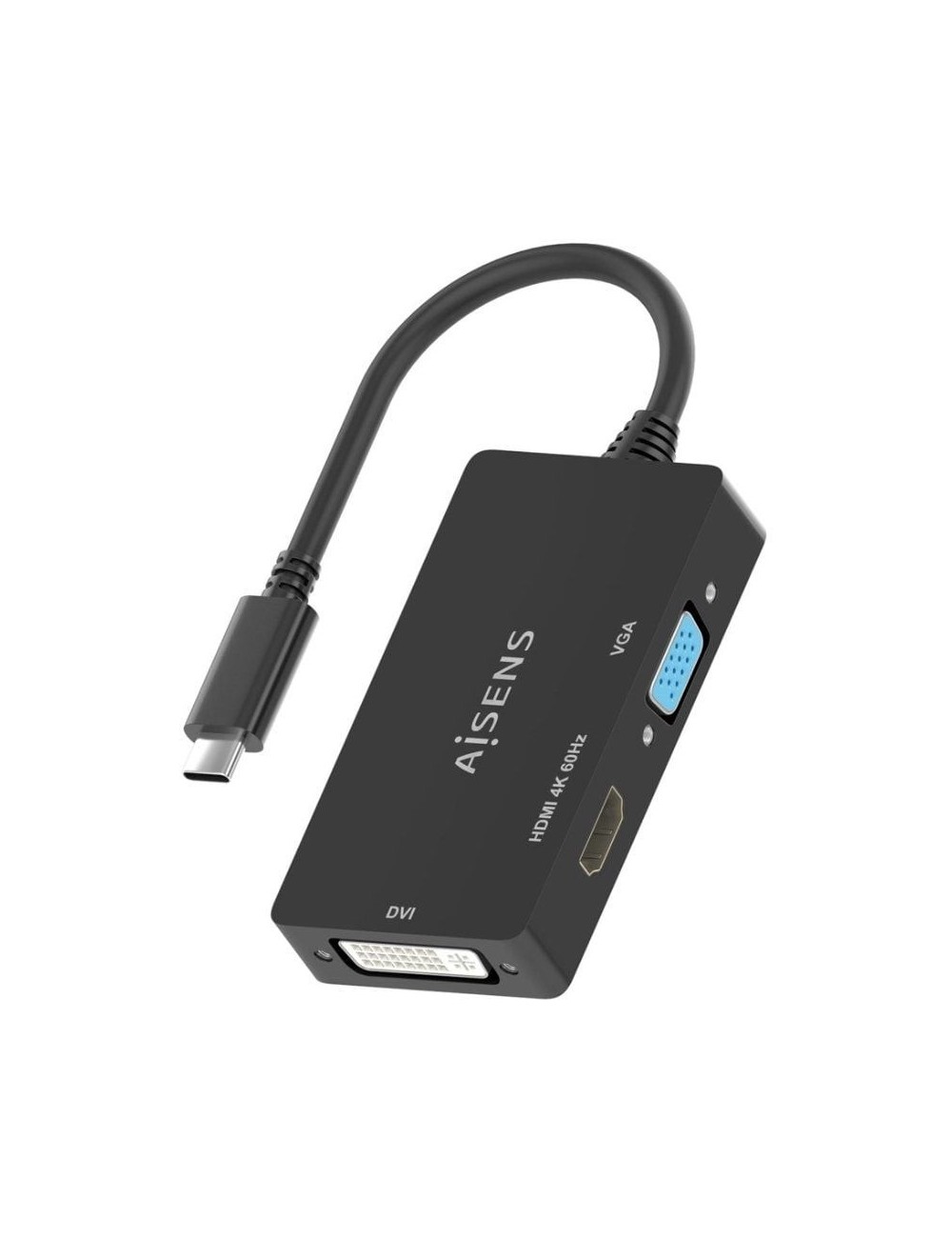 Conversor HDMI Aisens A109-0954/ USB Tipo-C Macho - DVI/HDMI/VGA Hembra/ 15cm/ Negro