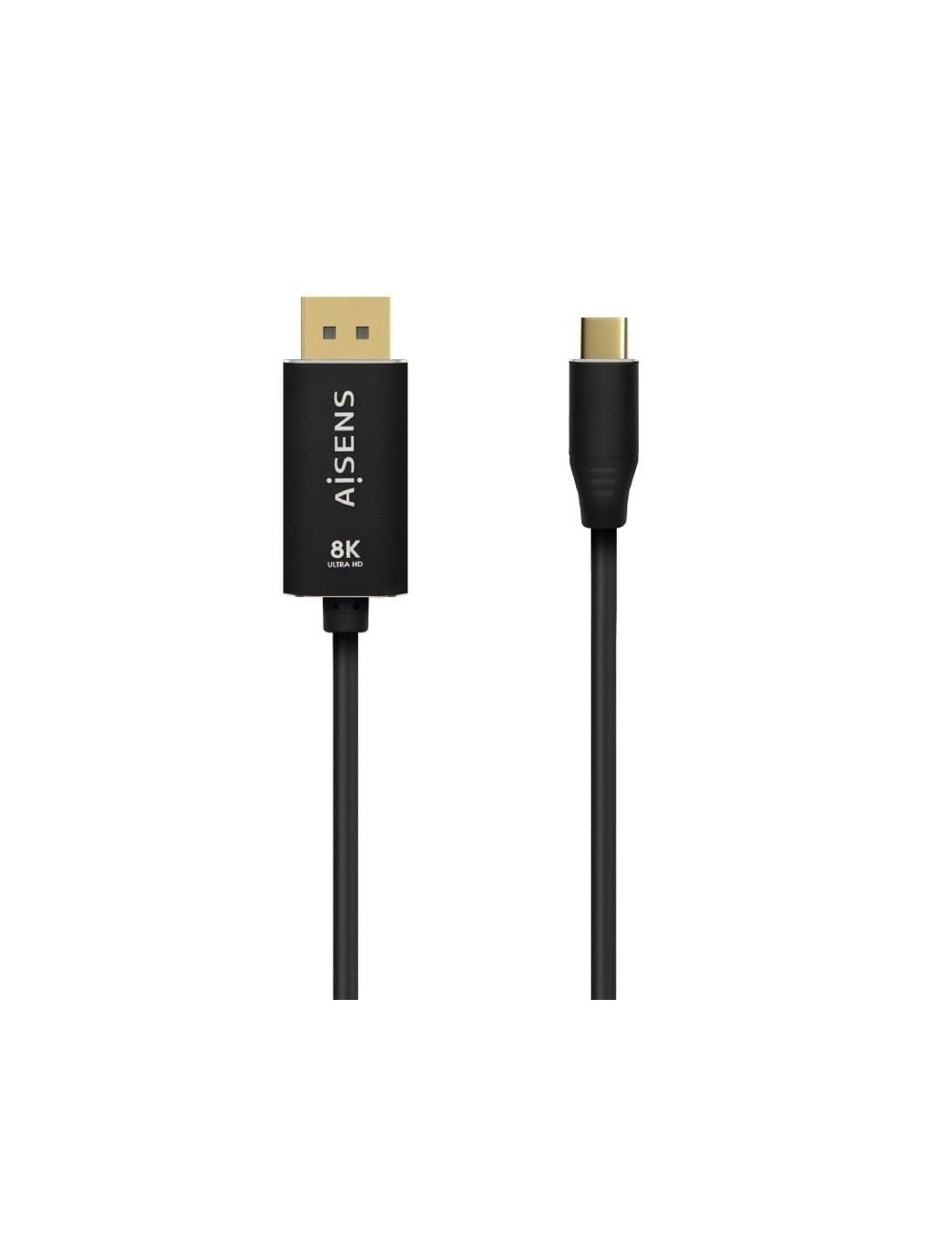 Cable Conversor DisplayPort 8K 60HZ Aisens A109-0686/ USB Tipo-C Macho - DisplayPort Macho/ Hasta 27W/ 1250Mbps/ 80cm/ Negro