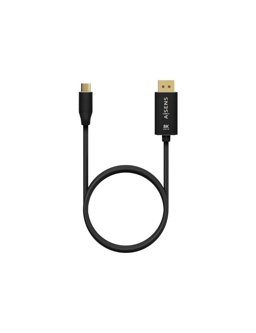 Cable Conversor DisplayPort 8K 60HZ Aisens A109-0686/ USB Tipo-C Macho - DisplayPort Macho/ Hasta 27W/ 1250Mbps/ 80cm/ Negro
