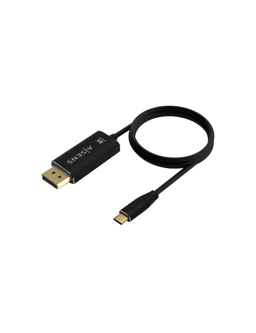 Cable Conversor DisplayPort 8K 60HZ Aisens A109-0687/ USB Tipo-C Macho - Displayport Macho/ Hasta 27W/ 1250Mbps/ 1.8m/ Negro