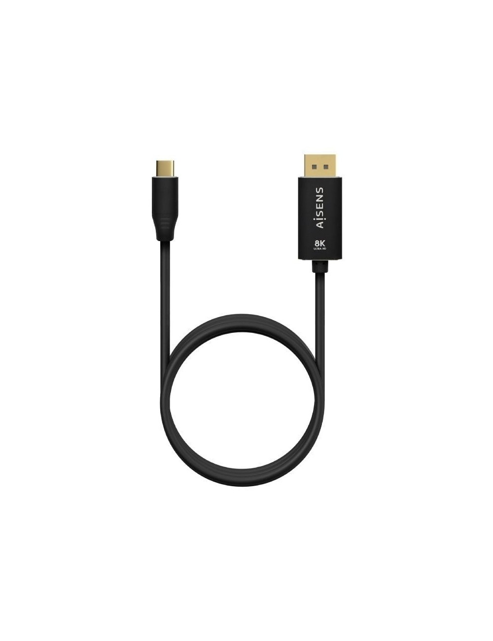 Cable Conversor DisplayPort 8K 60HZ Aisens A109-0687/ USB Tipo-C Macho - Displayport Macho/ Hasta 27W/ 1250Mbps/ 1.8m/ Negro
