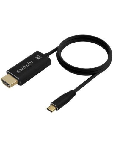 Cable Conversor Aisens A109-0711/ USB Tipo-C Macho - HDMI 8K Macho/ Hasta 27W/ 6000Mbps/ 1m/ Negro