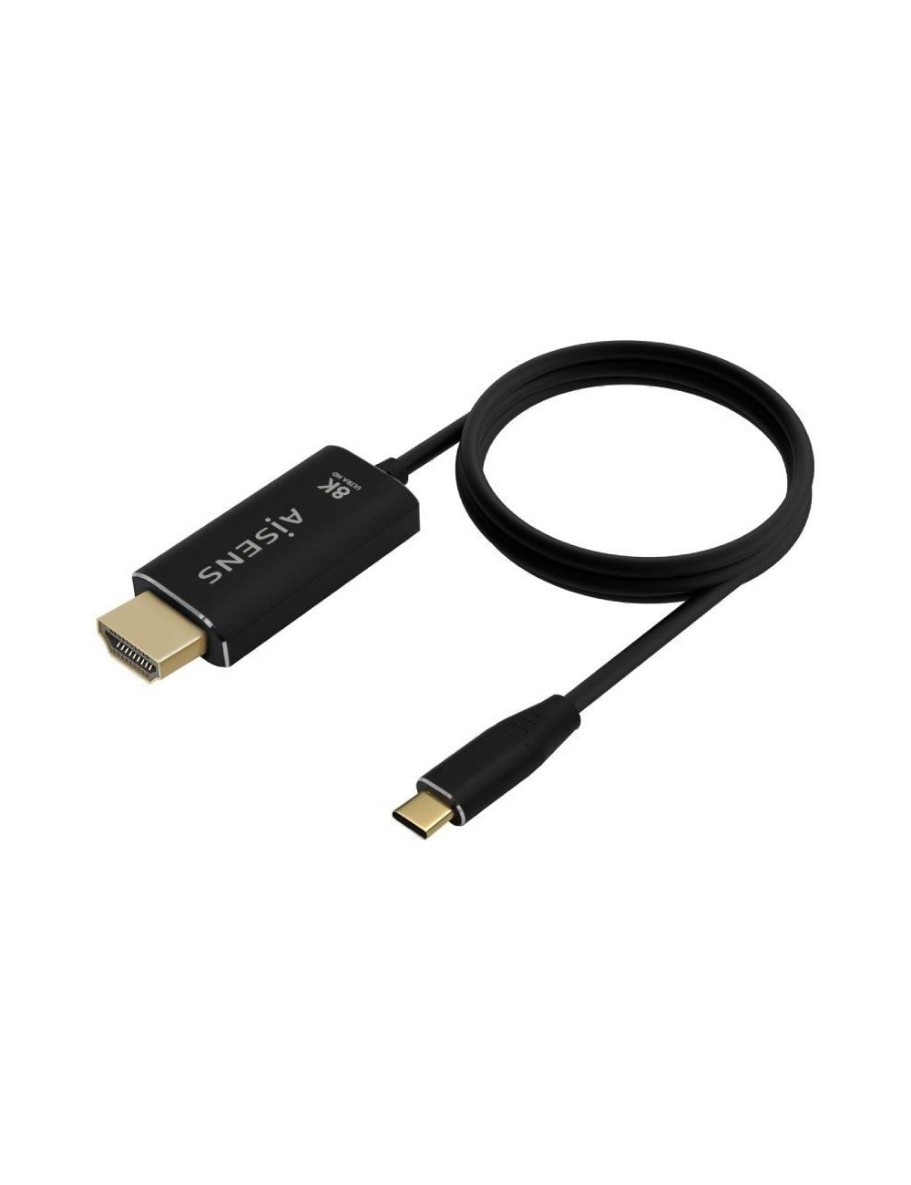 Cable Conversor Aisens A109-0711/ USB Tipo-C Macho - HDMI 8K Macho/ Hasta 27W/ 6000Mbps/ 1m/ Negro