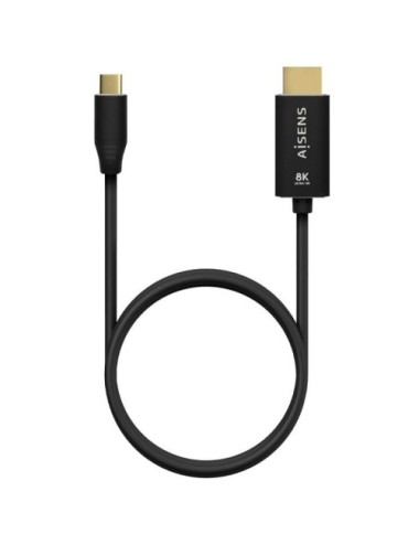 Cable Conversor Aisens A109-0711/ USB Tipo-C Macho - HDMI 8K Macho/ Hasta 27W/ 6000Mbps/ 1m/ Negro