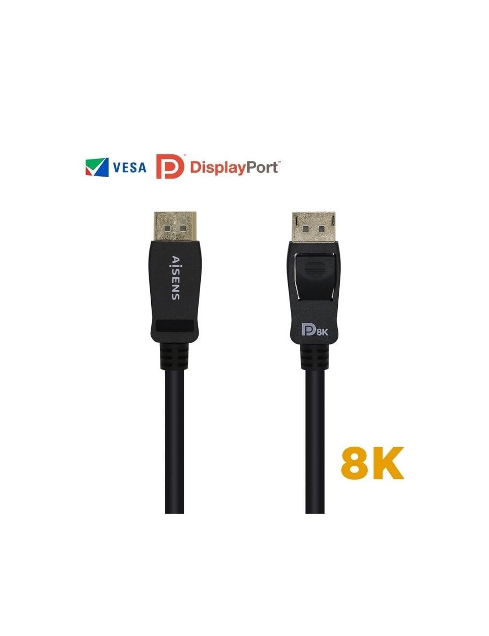 Cable DisplayPort 1.4 8K Aisens A149-0433/ DisplayPort Macho - DisplayPort Macho/ 3m/ Certificado/ Negro