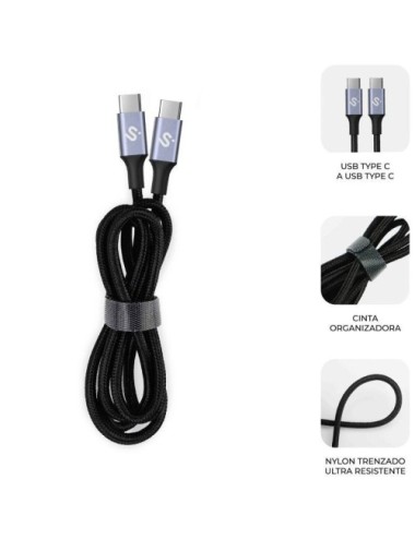 Cable USB 2.0 Tipo-C Subblim Plus/ USB Tipo-C Macho - USB Tipo-C Macho/ Hasta 100W/ 480Mbps/ 2m/ Negro