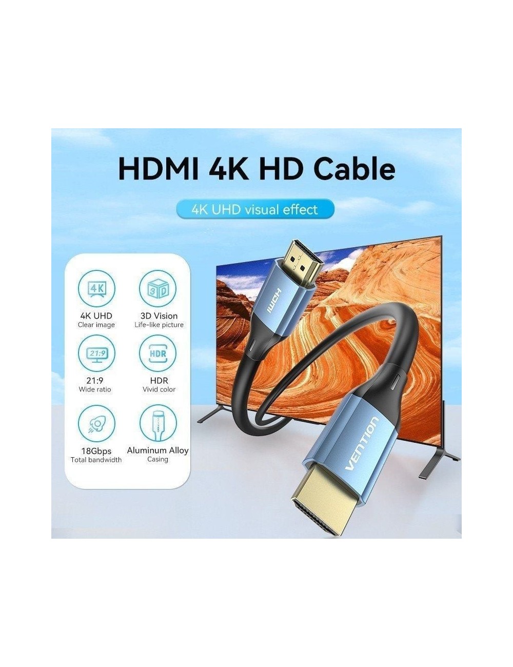 Cable HDMI 2.0 4K Vention ALHSF/ HDMI Macho - HDMI Macho/ 1m/ Azul