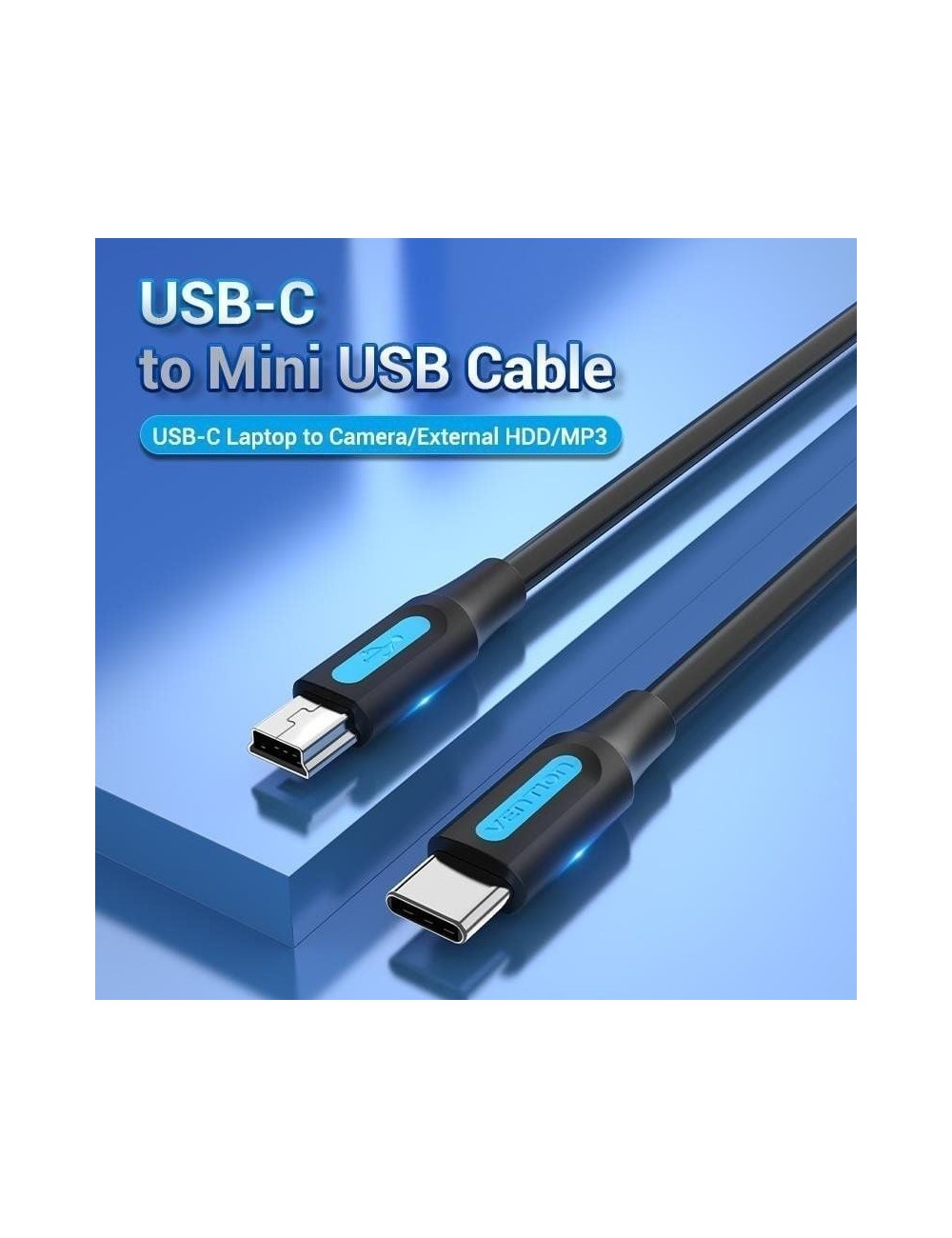 Cable USB 2.0 Tipo-C Vention COWBF/ USB Tipo-C Macho - MiniUSB Macho/ 480Mbps/ 1m/ Negro