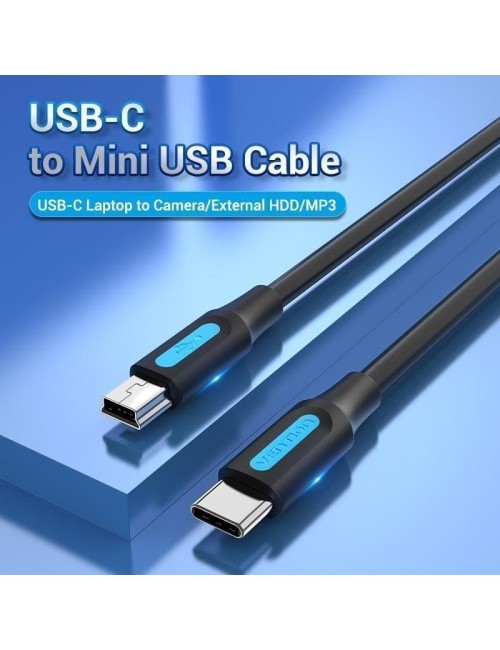 Cable USB 2.0 Tipo-C Vention COWBF/ USB Tipo-C Macho - MiniUSB Macho/ 480Mbps/ 1m/ Negro