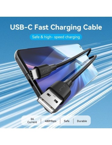 Cable USB 2.0 Tipo-C Vention CTHBH/ USB Tipo-C Macho - USB Macho/ 480Mbps/ 2m/ Negro