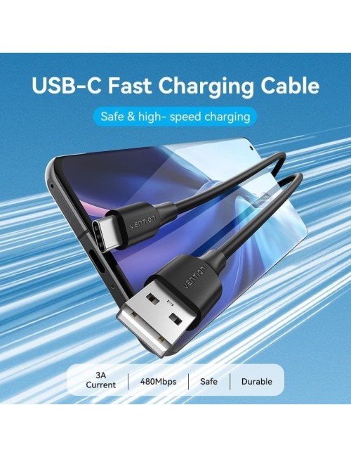 Cable USB 2.0 Tipo-C Vention CTHBH/ USB Tipo-C Macho - USB Macho/ 480Mbps/ 2m/ Negro