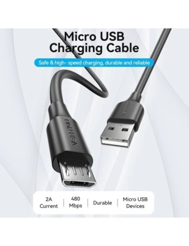 Cable USB 2.0 Vention CTIBG/ USB Macho - MicroUSB Macho/ Hasta 60W/ 480Mbps/ 1.5m/ Negro