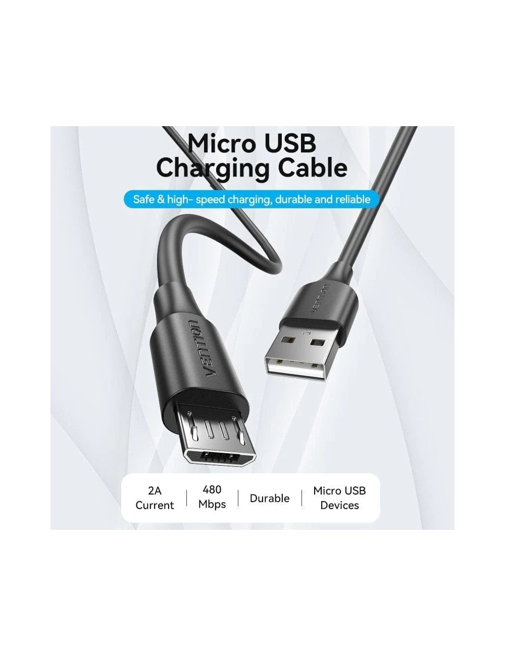 Cable USB 2.0 Vention CTIBG/ USB Macho - MicroUSB Macho/ Hasta 60W/ 480Mbps/ 1.5m/ Negro