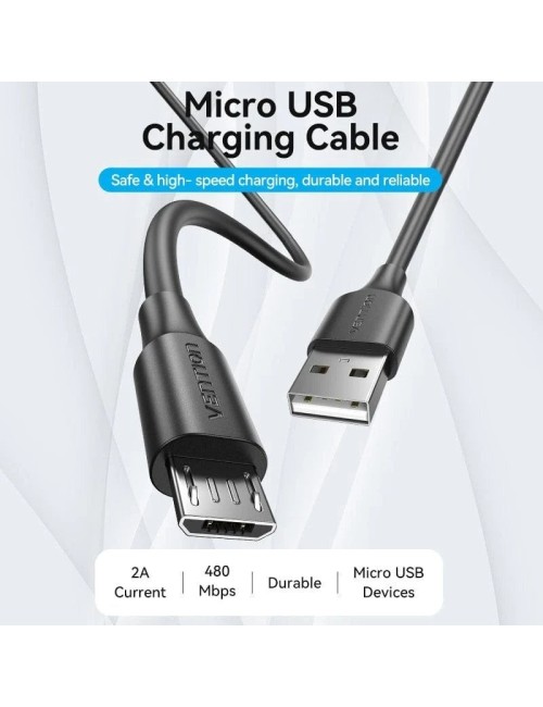 Cable USB 2.0 Vention CTIBG/ USB Macho - MicroUSB Macho/ Hasta 60W/ 480Mbps/ 1.5m/ Negro