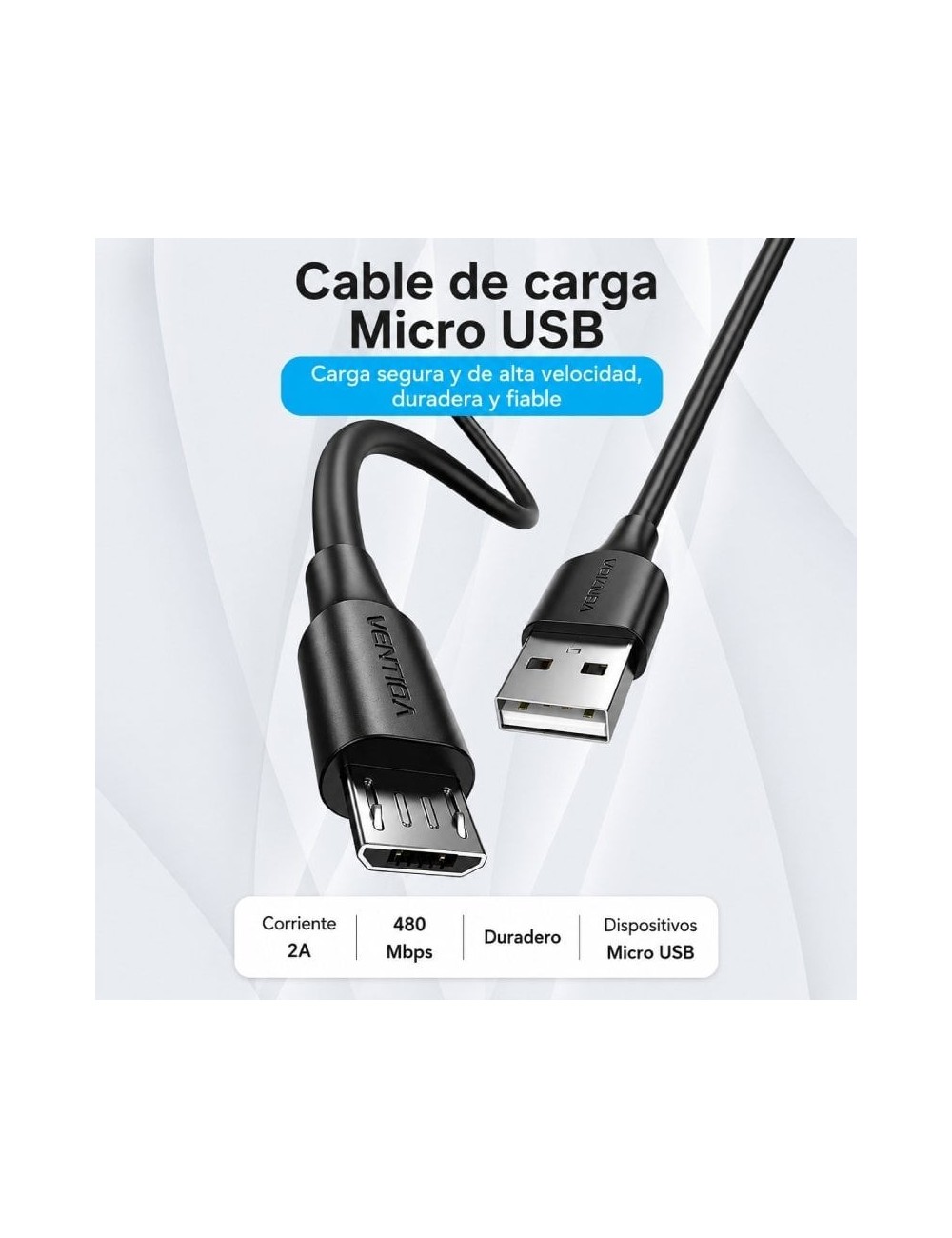 Cable USB 2.0 Vention CTIWF/ USB Macho - MicroUSB Macho/ Hasta 60W/ 480Mbps/ 1m/ Blanco