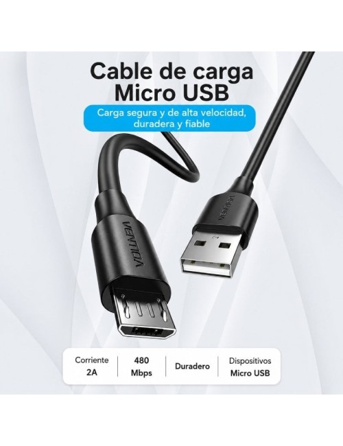 Cable USB 2.0 Vention CTIWF/ USB Macho - MicroUSB Macho/ Hasta 60W/ 480Mbps/ 1m/ Blanco