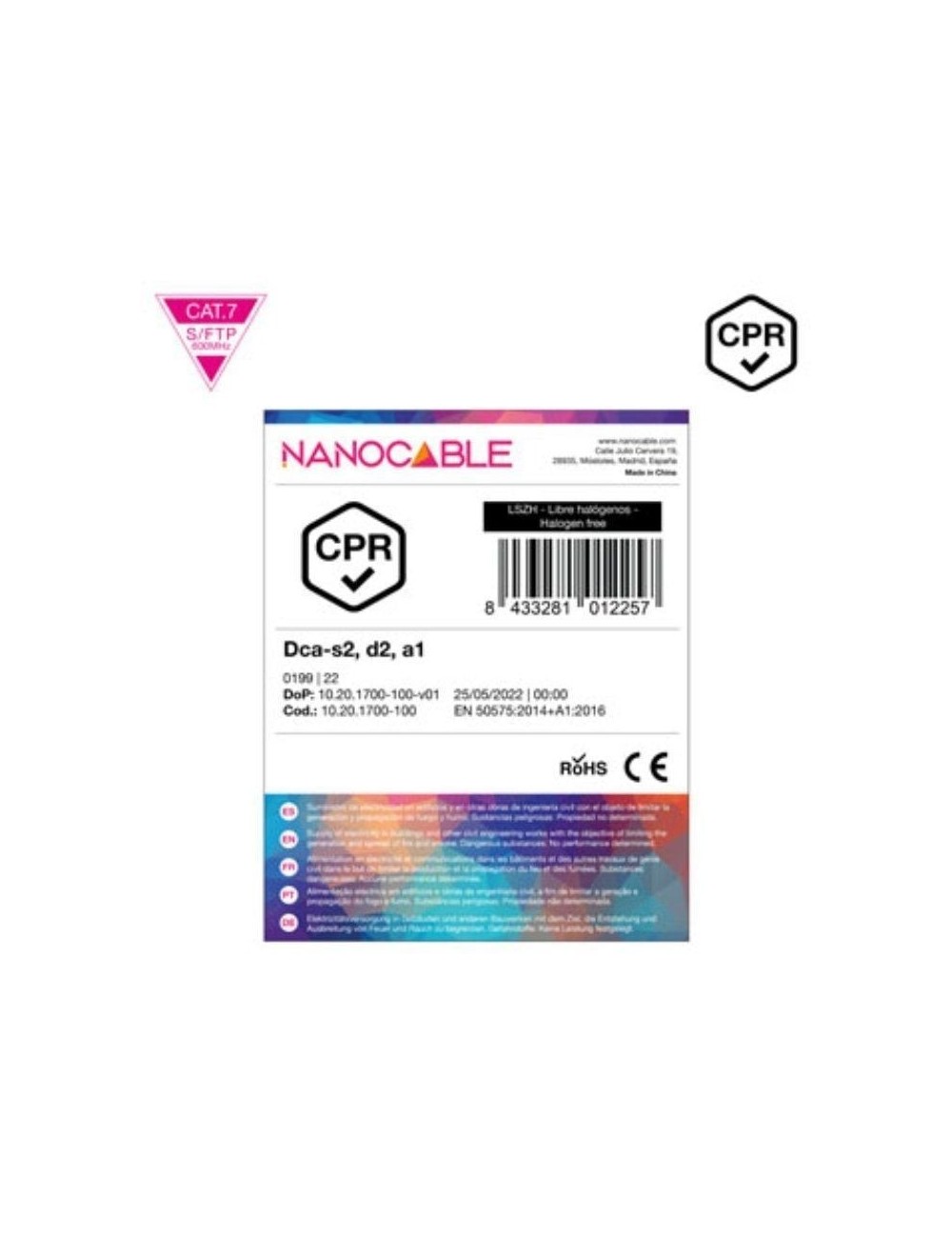 Bobina de Cable SFTP PIMF AWG23 Nanocable 10.20.1700-100 Cat.7/ 100m/ Naranja
