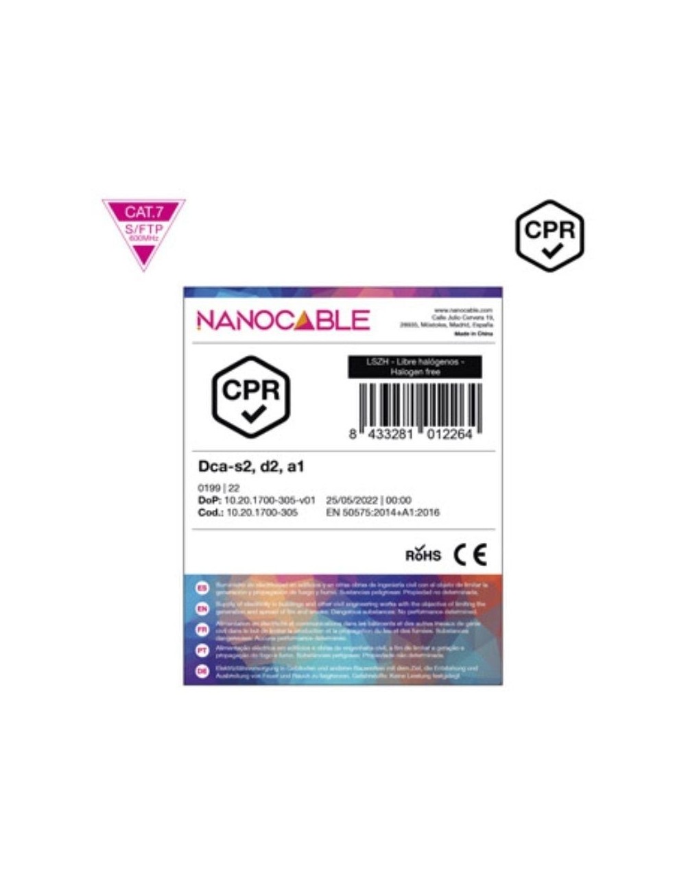 Bobina de Cable SFTP PIMF AWG23 Nanocable 10.20.1700-305 Cat.7/ 305m/ Naranja
