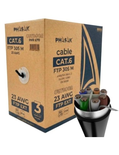 Bobina de Cable RJ45 FTP Phasak PHR 670 Cat.6/ 305m/ Gris Oscuro