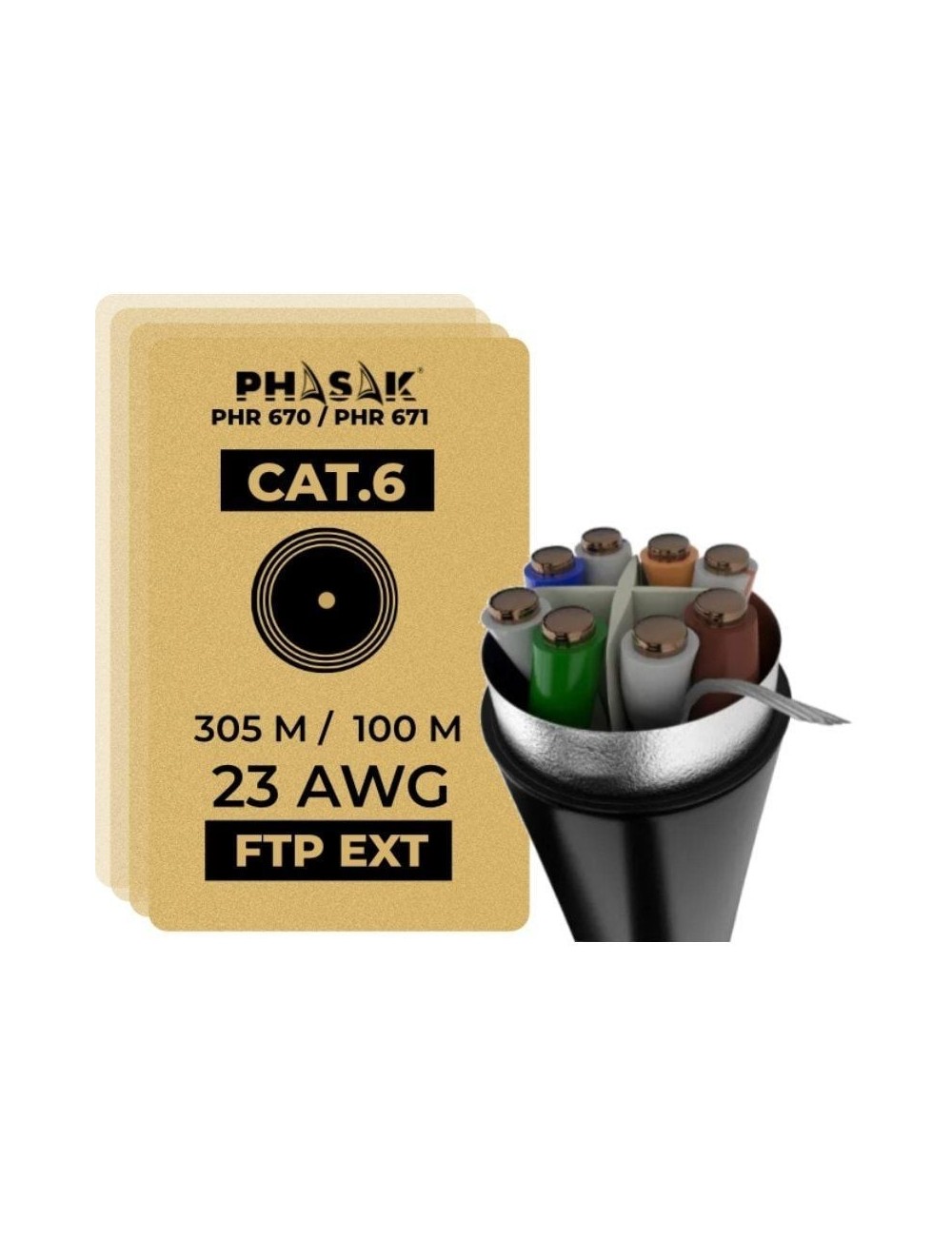 Bobina de Cable RJ45 FTP Phasak PHR 670 Cat.6/ 305m/ Gris Oscuro