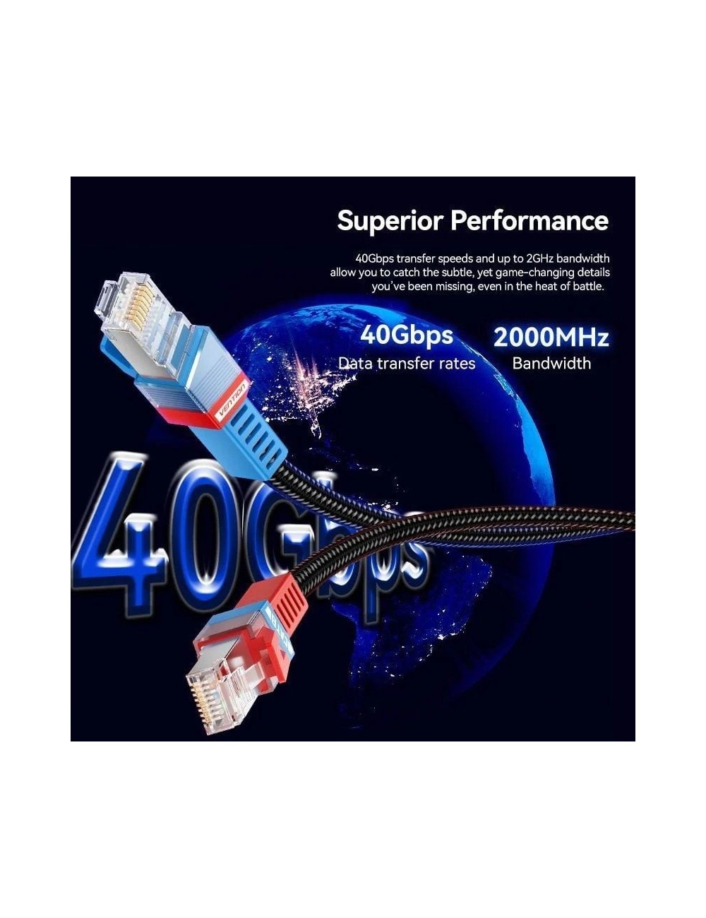 Cable de Red RJ45 SFTP Vention IKJBF Cat.8/ Gaming/ 1m/ Negro
