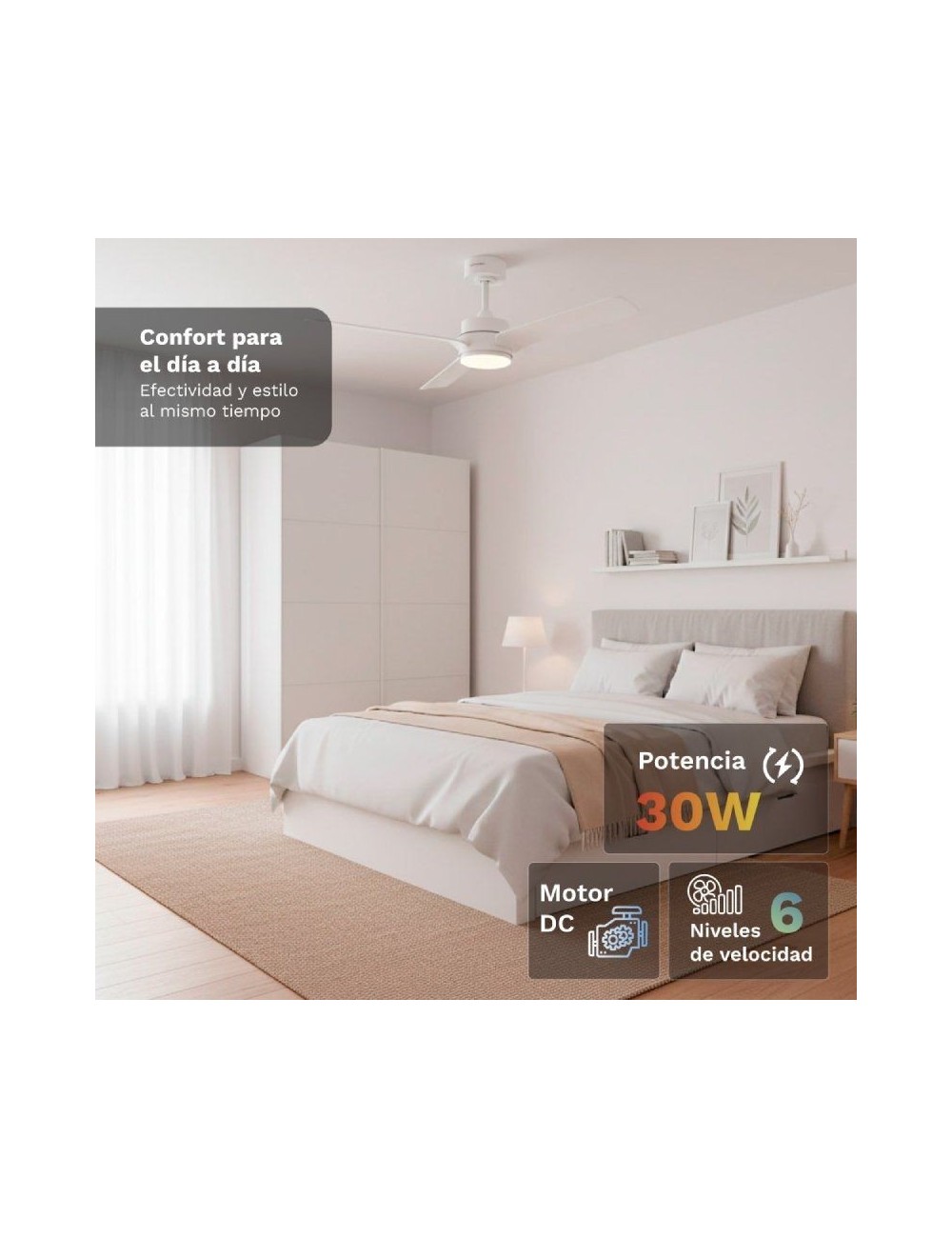 Ventilador de Techo Grunkel SKYEASY47/ 30W/ 3 Aspas 119cm/ 6 Velocidades