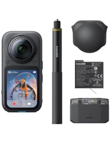 Cámara Digital Deportiva Insta360 X6 Pack Essential/ 8K/ Ángulo de visión 360º/ Negra/ Incluye Stick, Baterías, Bolsa y Capuchón