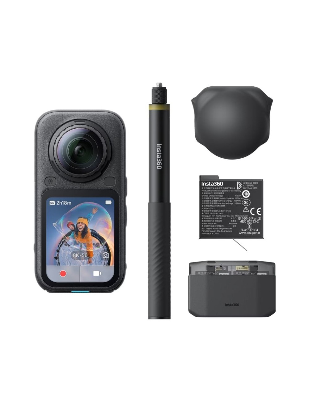 Cámara Digital Deportiva Insta360 X6 Pack Essential/ 8K/ Ángulo de visión 360º/ Negra/ Incluye Stick, Baterías, Bolsa y Capuchón