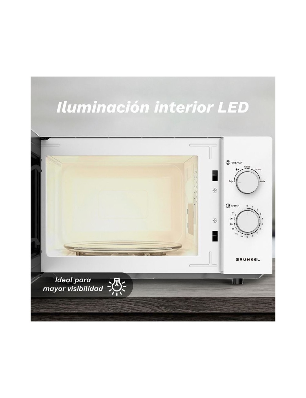 Microondas Grunkel MW-25EASY/ 850W/ Capacidad 25L/ Blanco