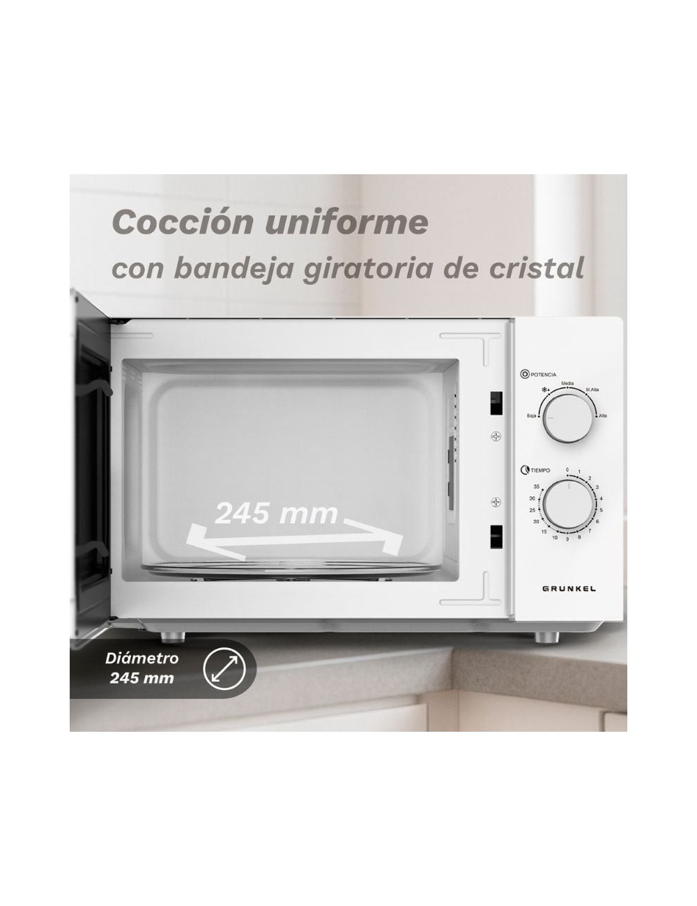 Microondas Grunkel MW-25EASY/ 850W/ Capacidad 25L/ Blanco