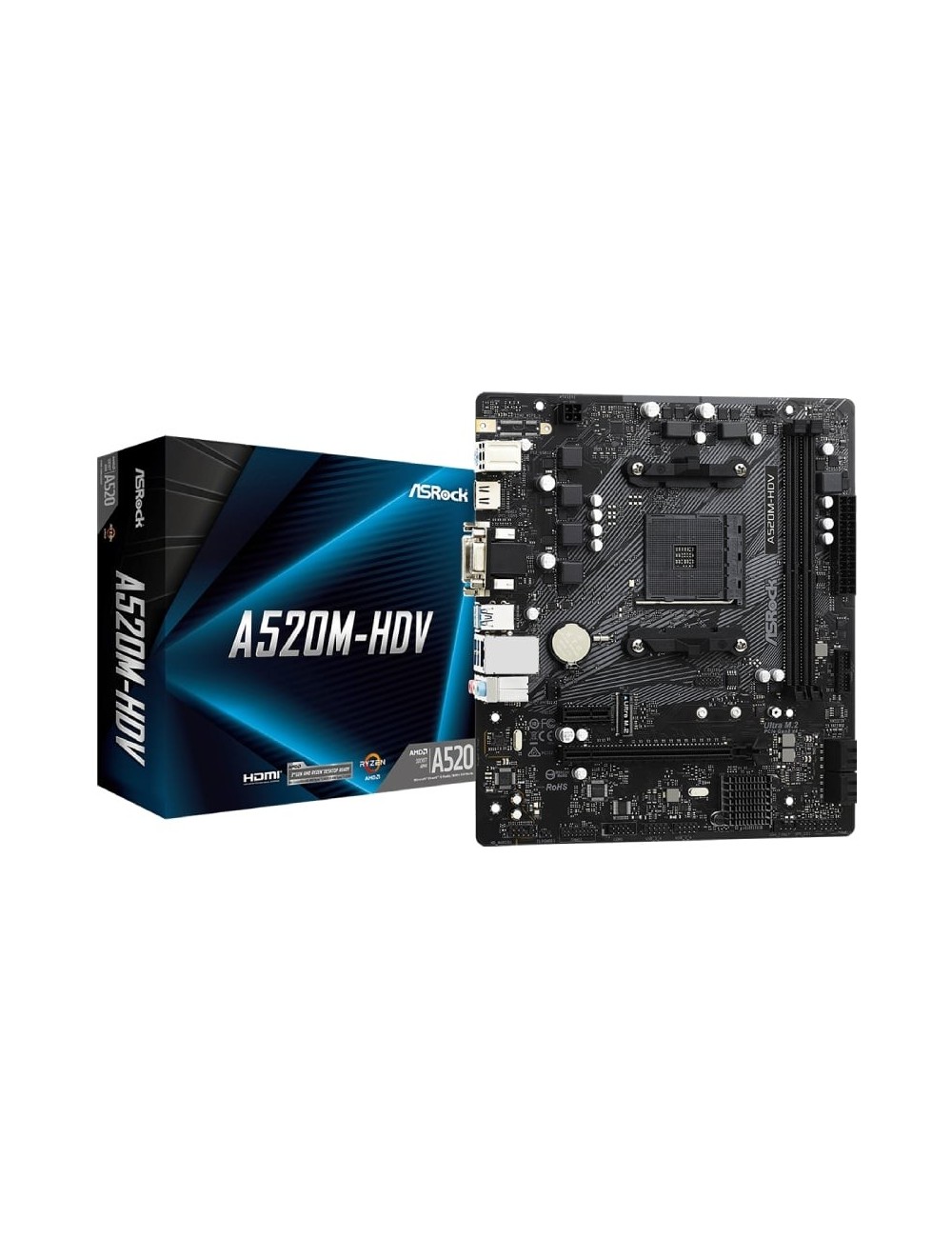 Placa Base Asrock A520M-HDV/ DDR4/ PCIe 3.0/ Socket AM4/ Micro ATX