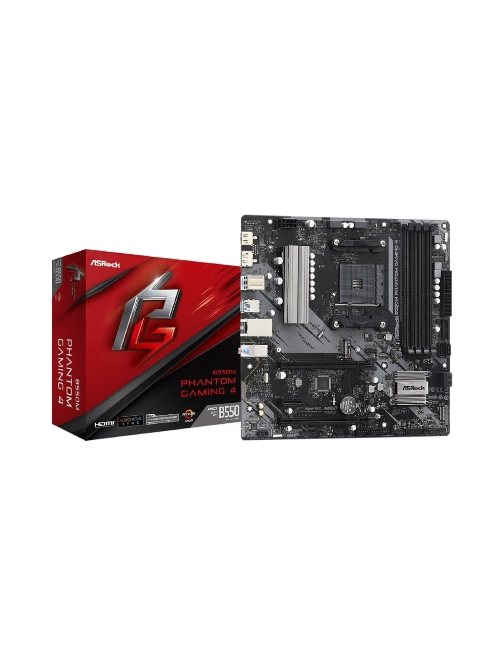 Placa Base Asrock B550M Phantom Gaming 4/ DDR4/ PCIe 4.0/ Socket AM4/ Micro ATX
