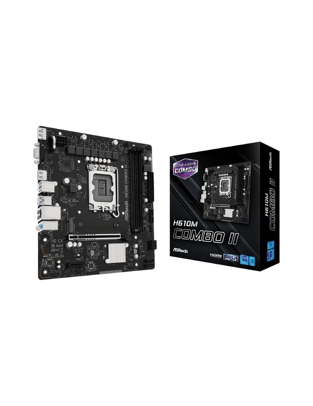 Placa Base Asrock H610M COMBO II Socket 1700/ DDR4/ DDR5/ PCIe 5.0/ Micro ATX