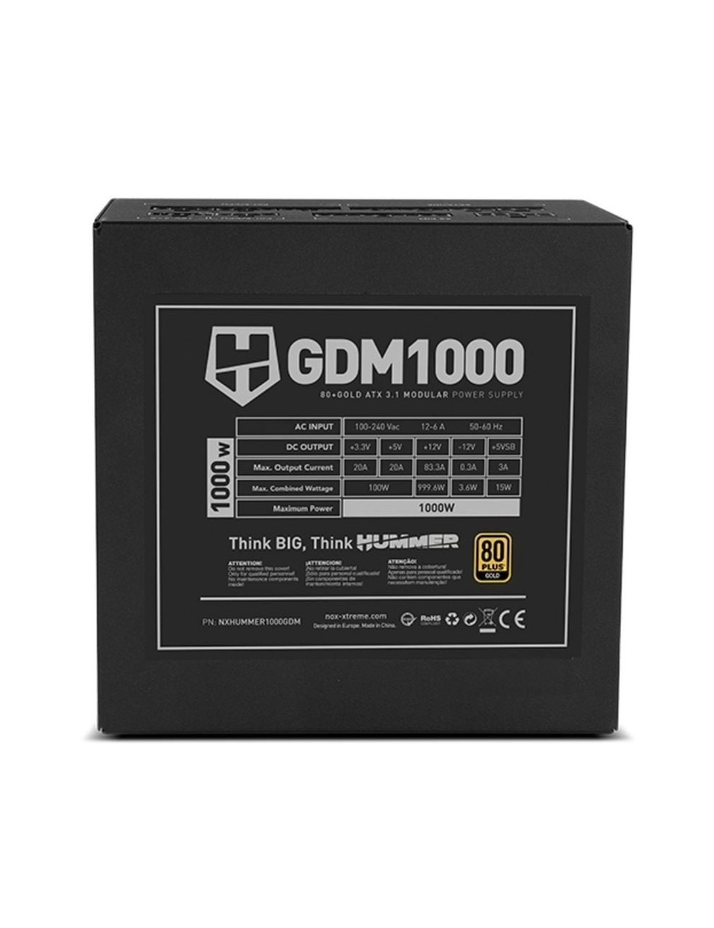 Fuente de Alimentación Nox Hummer GDM/ 1000W/ Ventilador 12cm/ ATX 3.1/ PCIe 5.1/ 80 Plus Gold