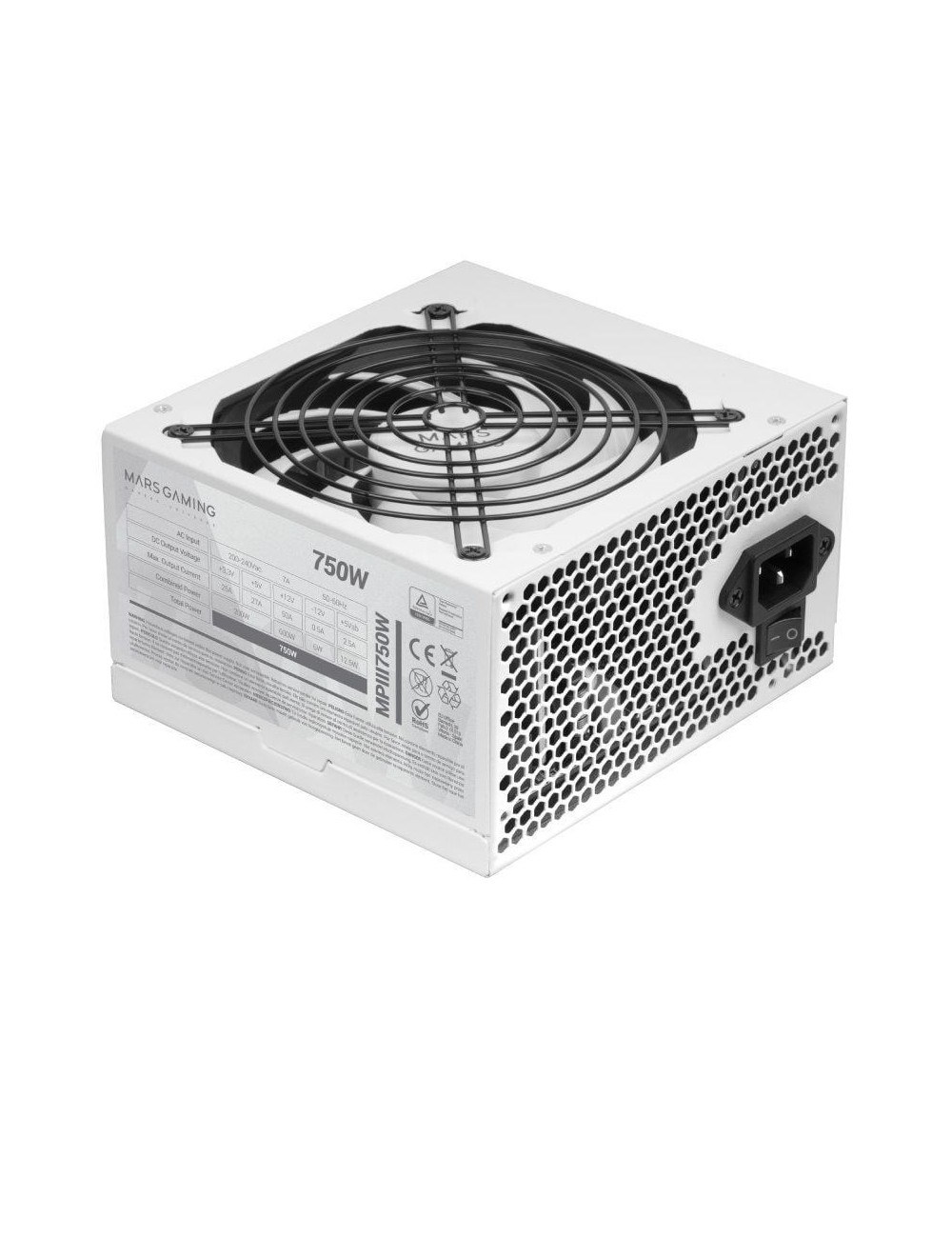 Fuente de Alimentación Mars Gaming MPIII750W/ 750W/ Ventilador 12cm/ Blanca