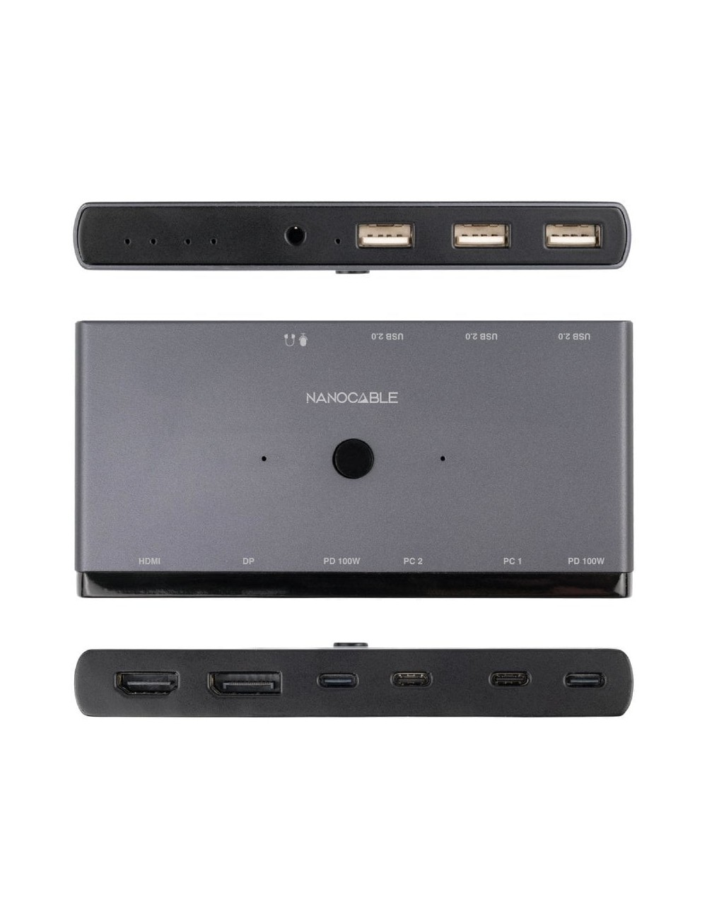 Switch Conmutador 8K Nanocable 10.12.0003/ 1x HDMI/ 1x DisplayPort/ 3x USB/ 2x USB Tipo-C/ 1x Jack 3.5mm/ 2x USB Tipo-C PD
