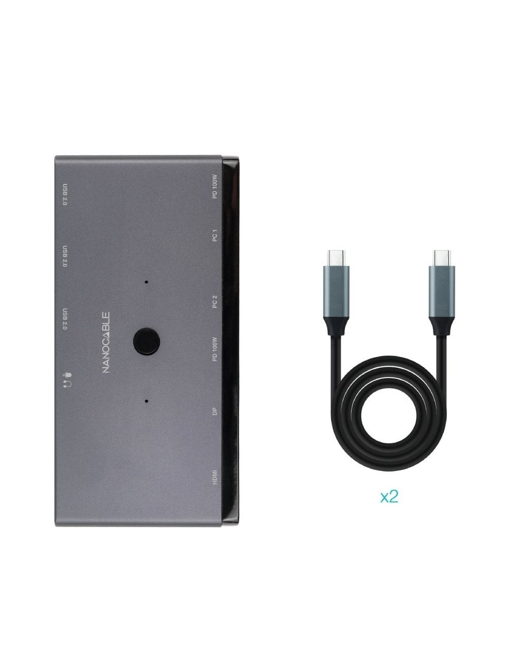 Switch Conmutador 8K Nanocable 10.12.0003/ 1x HDMI/ 1x DisplayPort/ 3x USB/ 2x USB Tipo-C/ 1x Jack 3.5mm/ 2x USB Tipo-C PD