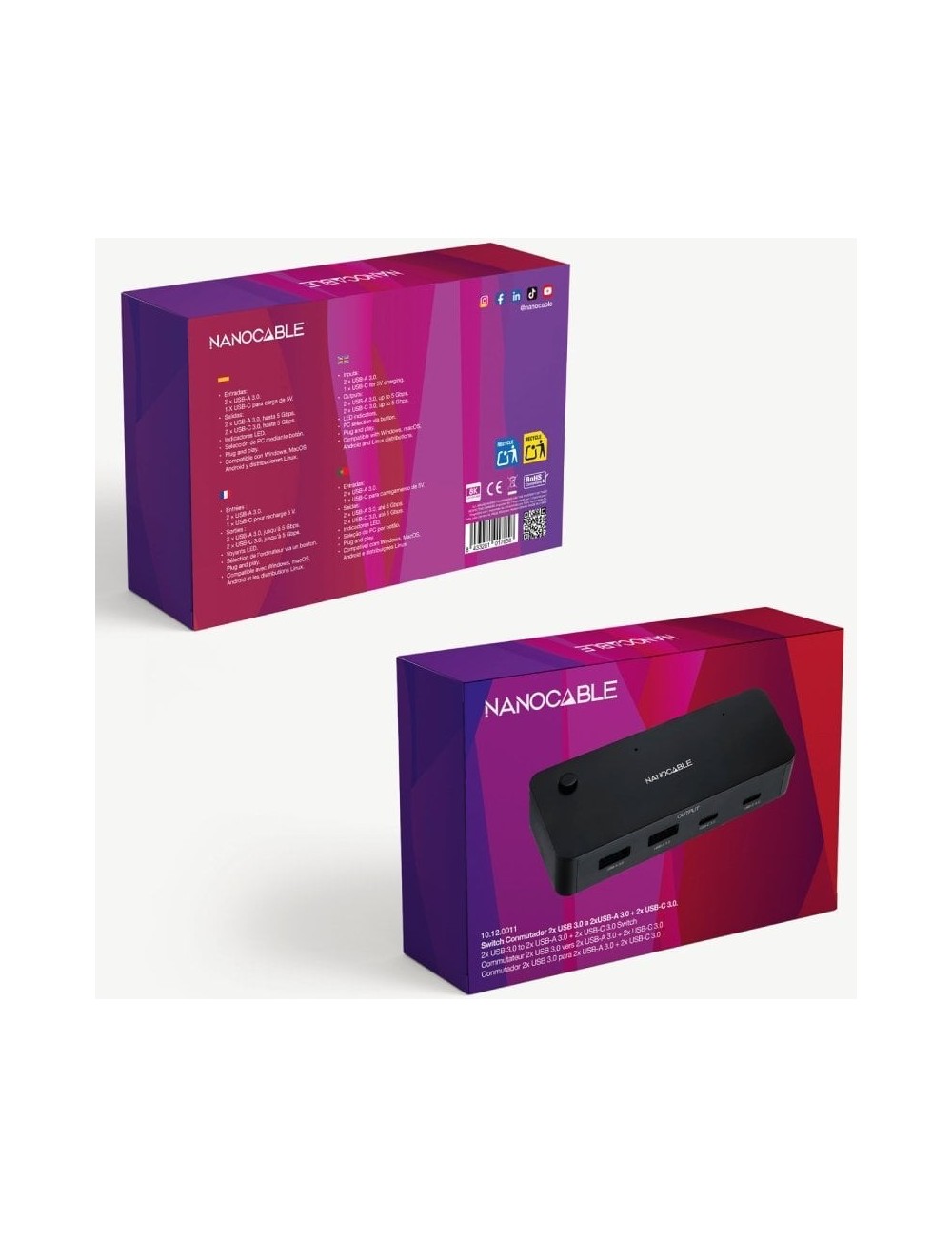 Switch Conmutador USB Nanocable 10.12.0011/ 2x USB/ 2x USB Tipo-C