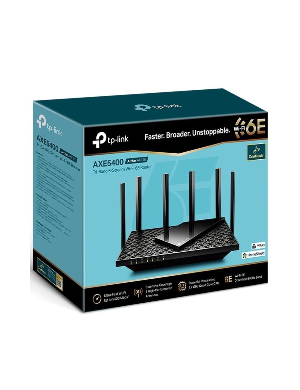 Router Inalámbrico TP-Link Archer AXE75/ WiFi 6E/ 5400 Mbps/ 2.4GHz 5GHz 6GHz/ 6 Antenas/ WiFi 802.11ax/ac/n/a/ - n/b/g