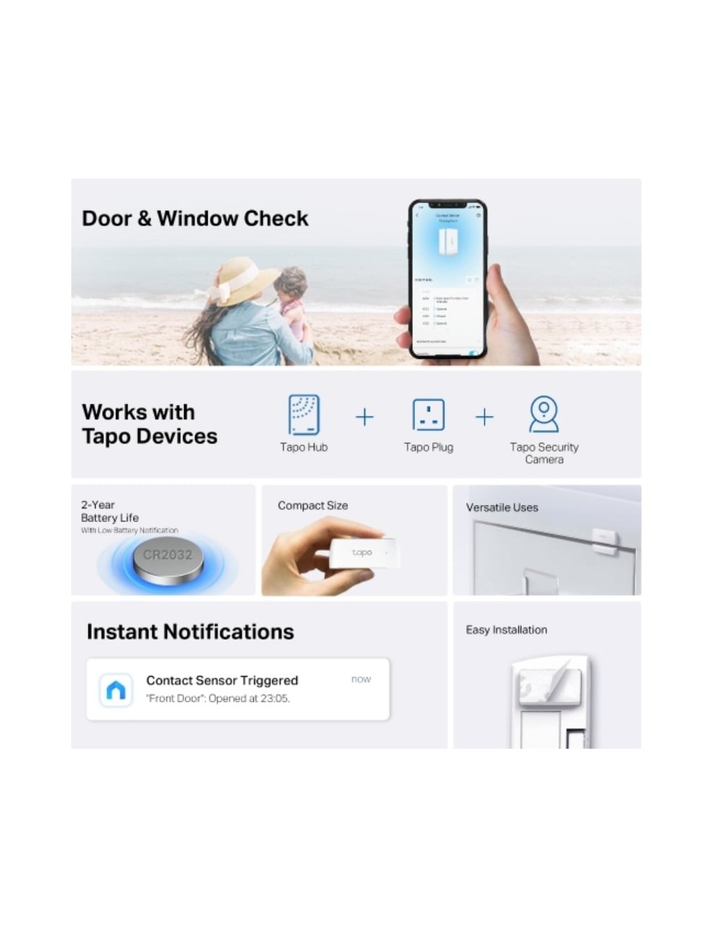 Sensor de Contacto Inteligente TP-Link Tapo T110/ Requiere Hub Inteligente