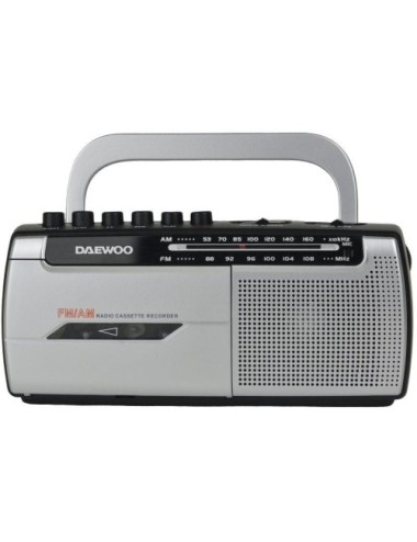 Radio Cassete Daewoo DW1107/ con Cable/ a Pilas/ Negra y Plateada