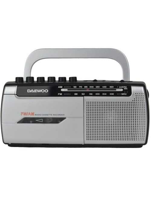 Radio Cassete Daewoo DW1107/ con Cable/ a Pilas/ Negra y Plateada